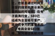 SEO是指搜索引擎优化，也就是通过对网页内容的搜索和展示来改善网站的可见性。在电子商务行业，SEO已经成为企业吸引客户、提升竞争力的重要手段。，电商企业SEO策略，如何通过关键词提高可见度