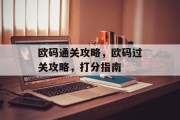 欧码通关攻略，欧码过关攻略，打分指南