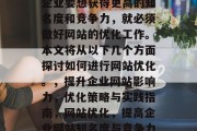 在当今信息化社会中，企业要想获得更高的知名度和竞争力，就必须做好网站的优化工作。本文将从以下几个方面探讨如何进行网站优化。，提升企业网站影响力，优化策略与实践指南，网站优化，提高企业网站知名度与竞争力的策略与实践指南