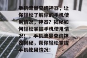 手机流量查询神器，让你轻松了解你的手机使用情况，神器？揭秘如何轻松掌握手机使用情况！，手机流量查询神器揭秘，帮你轻松掌握手机使用情况！