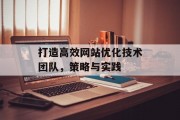 打造高效网站优化技术团队，策略与实践