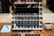 SEO优化(搜索引擎优化)是通过调整网站结构、编写高质量的内容以及实施有效的外部链接来提高网站的搜索引擎排名的过程。优化一个网站不仅可以增加其在搜索引擎中的可见性,还可以吸引更多的流量和潜在客户。,SEO优化,提升网站可见度,吸引更多流量与转化者 SEO优化(搜索引擎优化)是通过调整网站结构、编写高质量的内容以及实施有效的外部链接来提高网站的搜索引擎排名的过程。优化一个网站不仅可以增加其在搜索引擎中的可见性,还可以吸引更多的流量和潜在客户。,SEO优化,提升网站可见度,吸引更多流量与转化者