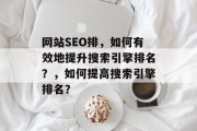 网站SEO排，如何有效地提升搜索引擎排名？，如何提高搜索引擎排名？