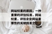 网站权重的原因,一种重要的评估标准,网站权重,评估企业网站重要性的关键因素之一 网站权重的原因,一种重要的评估标准,网站权重,评估企业网站重要性的关键因素之一