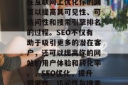 SEO网站注册是一种在互联网上优化你的网页以提高其可见性、可访问性和搜索引擎排名的过程。SEO不仅有助于吸引更多的潜在客户，还可以提高你的网站的用户体验和转化率。，SEO优化，提升可见性、访问性与搜索引擎排名的关键步骤