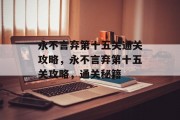 永不言弃第十五关通关攻略，永不言弃第十五关攻略，通关秘籍