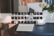 小李通关攻略，轻松破解复杂关卡！，破解难题，快速通关攻略！
