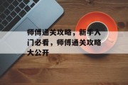 师傅通关攻略，新手入门必看，师傅通关攻略大公开