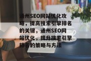 通州SEO网站优化攻略，提高搜索引擎排名的关键，通州SEO网站优化，提升搜索引擎排名的策略与方法