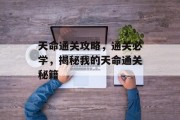 天命通关攻略,通关必学,揭秘我的天命通关秘籍