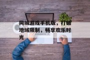 同城游戏手机版，打破地域限制，畅享欢乐时光