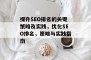 提升SEO排名的关键策略及实践，优化SEO排名，策略与实践指南