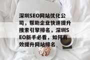 深圳SEO网站优化公司，帮助企业快速提升搜索引擎排名，深圳SEO新手必看，如何有效提升网站排名