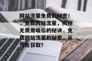 网站流量免费的秘密！，免费网站流量，揭秘无费用吸引的秘诀，免费网站流量的秘密，从何处获取？
