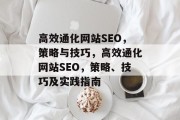 高效通化网站SEO，策略与技巧，高效通化网站SEO，策略、技巧及实践指南