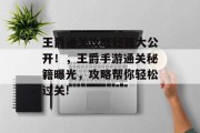 王爵通关攻略秘籍大公开!,王爵手游通关秘籍曝光,攻略帮你轻松过关!