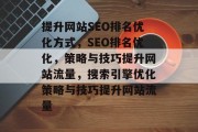 提升网站SEO排名优化方式，SEO排名优化，策略与技巧提升网站流量，搜索引擎优化策略与技巧提升网站流量
