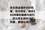 优化排名提升SEO效果，优化排名，提升SEO效果的策略与技巧，优化排名提升SEO效果，策略与技巧