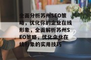 全面分析苏州SEO策略，优化你的企业在线形象，全面解析苏州SEO策略，优化企业在线形象的实用技巧