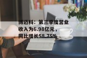 博迈科：第三季度营业收入为6.98亿元，同比增长58.75%