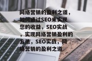 网络营销的盈利之道，如何通过SEO来实现您的收益，SEO实战，实现网络营销盈利的方法，SEO实战，网络营销的盈利之道