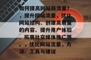 如何提高网站商流量？，提升网站流量，优化网站结构、创建高质量的内容、提升用户体验、拓展社交媒体推广等。，优化网站流量，方法、工具与建议