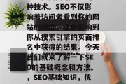 SEO 是在网页和博客上提高网站排名的一种技术。SEO不仅影响着访问者看到你的网站的速度，还会影响到你从搜索引擎的页面排名中获得的结果。今天我们就来了解一下SEO的基础概念和方法。，SEO基础知识，优化、关键词设置、网站结构