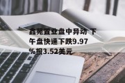 鑫苑置业盘中异动 下午盘快速下跌9.97%报3.52美元