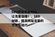 SEO优化专业网站，让流量倍增！，SEO秘籍，提高网站流量的方法与技巧