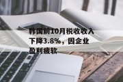韩国前10月税收收入下降3.8%，因企业盈利疲软