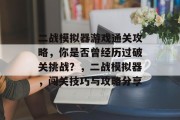 二战模拟器游戏通关攻略，你是否曾经历过破关挑战？，二战模拟器，闯关技巧与攻略分享