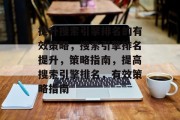 提升搜索引擎排名的有效策略,搜索引擎排名提升,策略指南,提高搜索引擎排名,有效策略指南