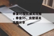 拳皇95整队通关攻略，拳皇95，完整通关攻略分享