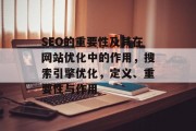 SEO的重要性及其在网站优化中的作用，搜索引擎优化，定义、重要性与作用
