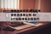 海南自由贸易港招商项目机会清单公布 400个招商项目总投资约4600亿元