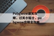Pubgwow通关攻略，过关小贴士，pubgwow攻略全攻略