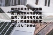网站新闻插件的使用指南，网站新闻插件使用指南，快速搭建专业版网站，网站新闻插件实战，从入门到精通