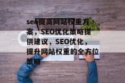 seo提高网站权重方案，SEO优化策略提供建议，SEO优化，提升网站权重的全方位策略