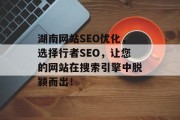 湖南网站SEO优化，选择行者SEO，让您的网站在搜索引擎中脱颖而出！