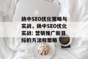 扬中SEO优化策略与实战,扬中SEO优化实战: 营销推广新目标的方法和策略 扬中SEO优化策略与实战,扬中SEO优化实战: 营销推广新目标的方法和策略