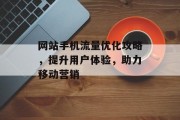 网站手机流量优化攻略，提升用户体验，助力移动营销