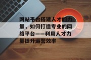 网站平台搭建人才的力量，如何打造专业的网络平台——利用人才力量提升运营效率