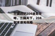 三国战纪204通关攻略，三国天下，204副本通关攻略