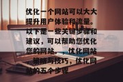 优化一个网站可以大大提升用户体验和流量。以下是一些关键步骤和建议，可以帮助您优化您的网站。，优化网站，策略与技巧，优化网站的五个步骤