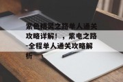 紫色精灵之路单人通关攻略详解！，紫电之路-全程单人通关攻略解析