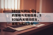 SEO论坛网站SEO的策略与实施指南,SEO站内关键词优化,策略与实践指南 SEO论坛网站SEO的策略与实施指南,SEO站内关键词优化,策略与实践指南