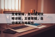 王者荣耀，自动通关攻略详解，王者荣耀，自动通关攻略解析