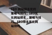 SEO 网站排名优的策略与技巧，SEO优化网站排名，策略与技巧，SEO排名优化网站技巧