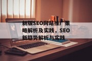 新版SEO网站推广策略解析及实践，SEO新趋势解析与实践