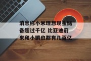 消息称小米理想现金储备超过千亿 比亚迪蔚来和小鹏也都有几百亿